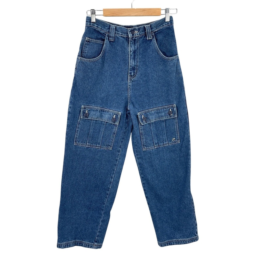Y2K Route 66 Cargo Jeans Women Size 16 Blue Denim Utility Streetwear Straight